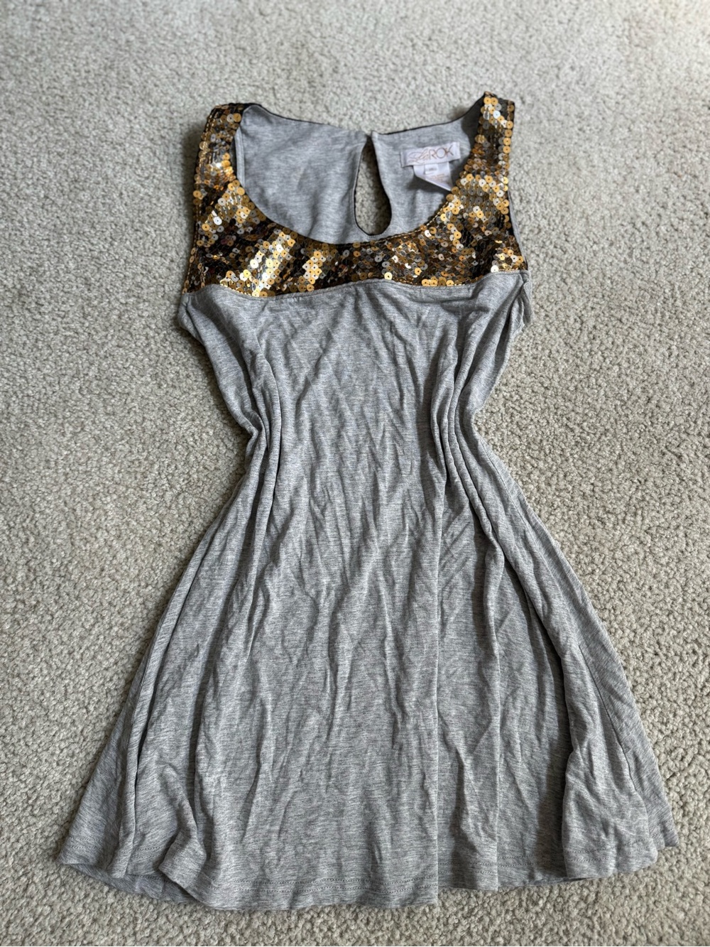 LaRok Gray Tank Dress with Gold Sequin Yoke y2k